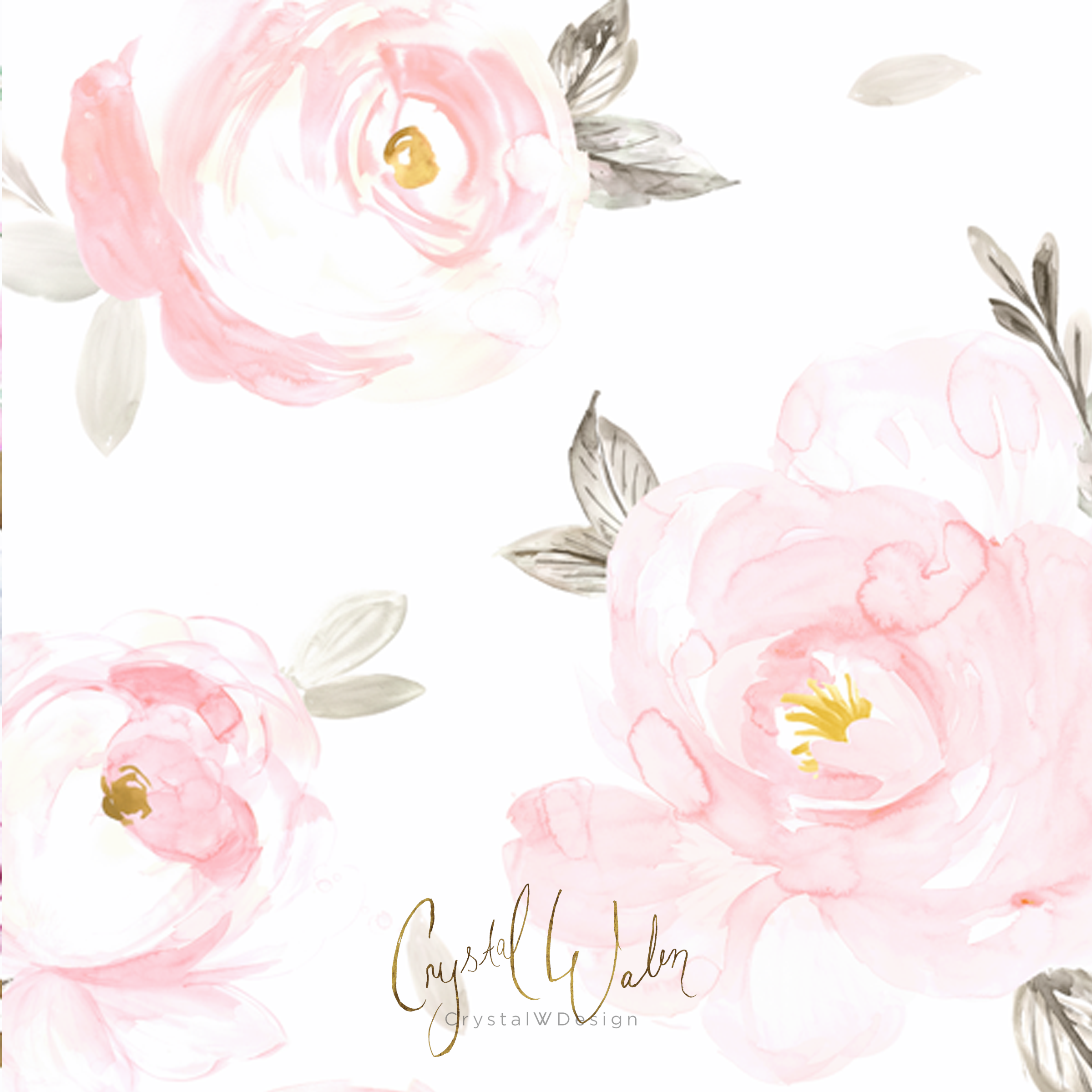 Blush Floral Gray Crystal W Design